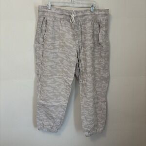 Athleta Retreat Linen Jogger Pants XLT Cream Gray Camo Vacation Lagenlook